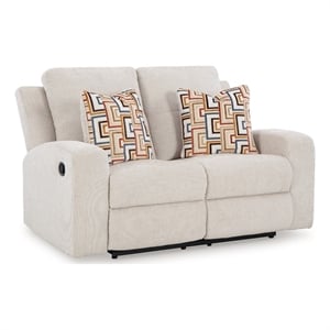 Pemberly Row 64&quot Manual Recliner Loveseat with 2 Pillows in Light Beige