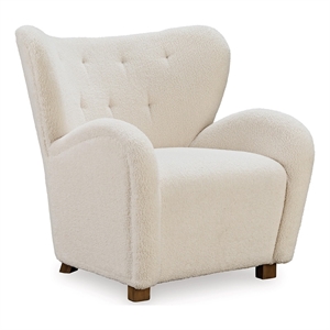 Pemberly Row Cushioned Tufted Wingback Accent Chair in Beige/Brown