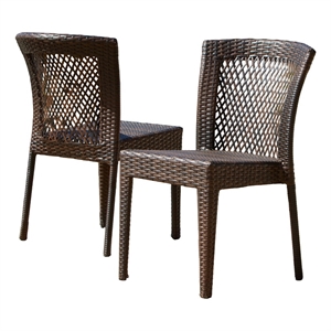 Pemberly Row Set of 2 Stackable 21&quot Outdoor Woven Rattan Dining Chairs