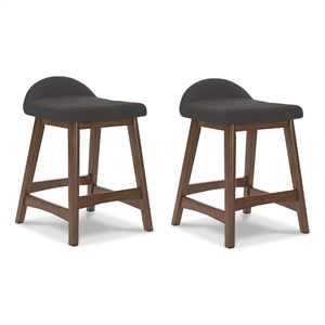 Pemberly Row Counter Stool with Footrest Set of 2 in Charcoal Gray/Brown Wood