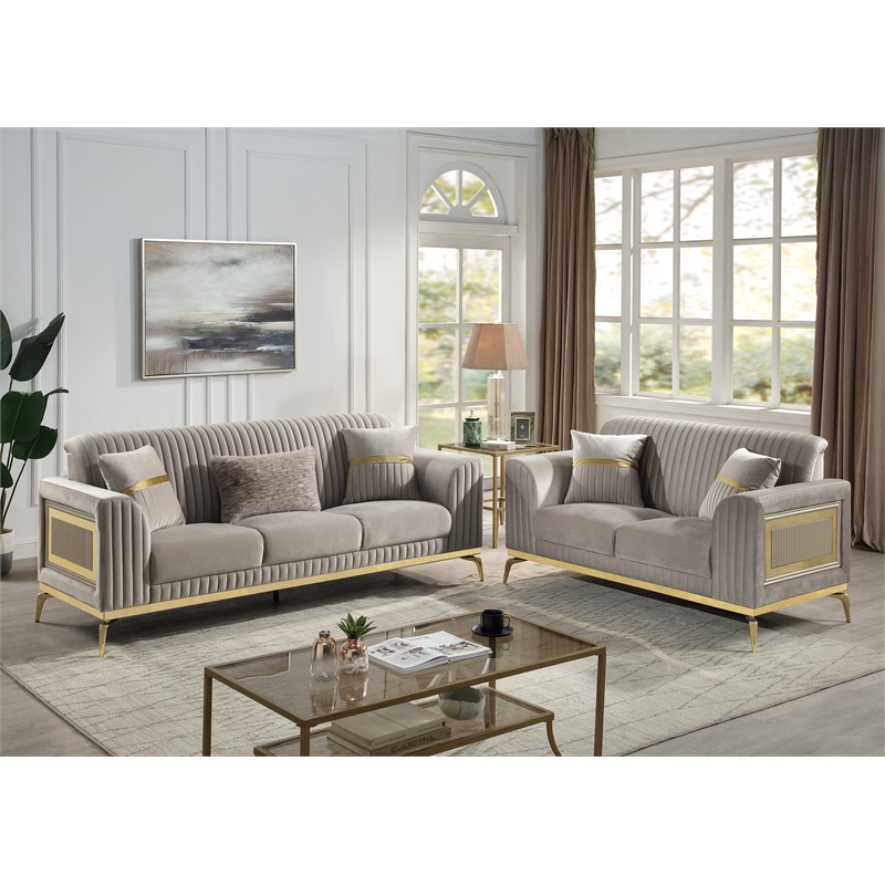 Pemberly Row Contemporary Upholstered Loveseat in Taupe Faux Leather