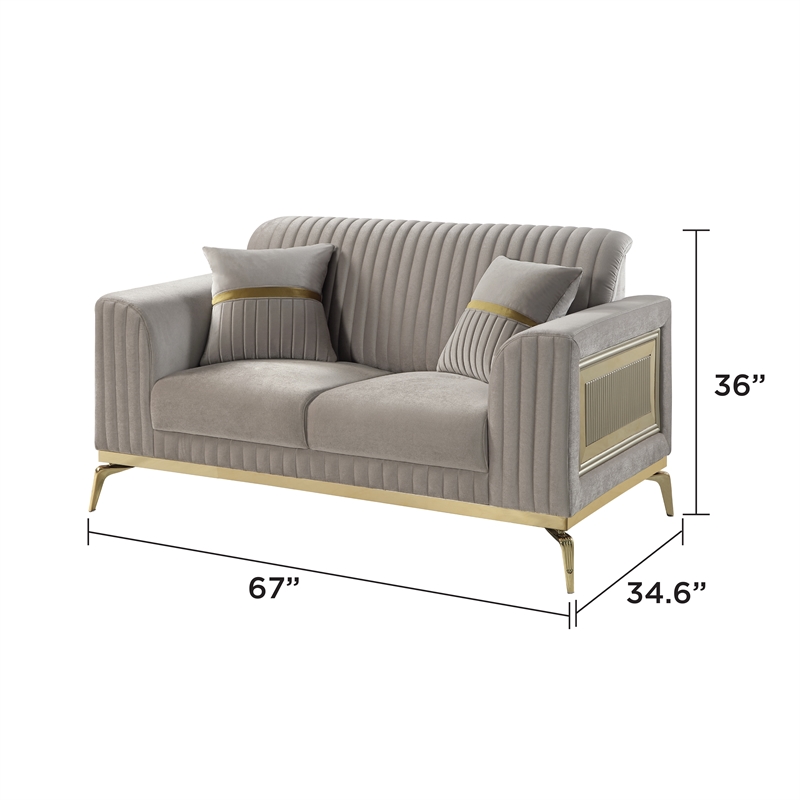 Pemberly Row Contemporary Upholstered 3 Piece Living Room Set in Taupe