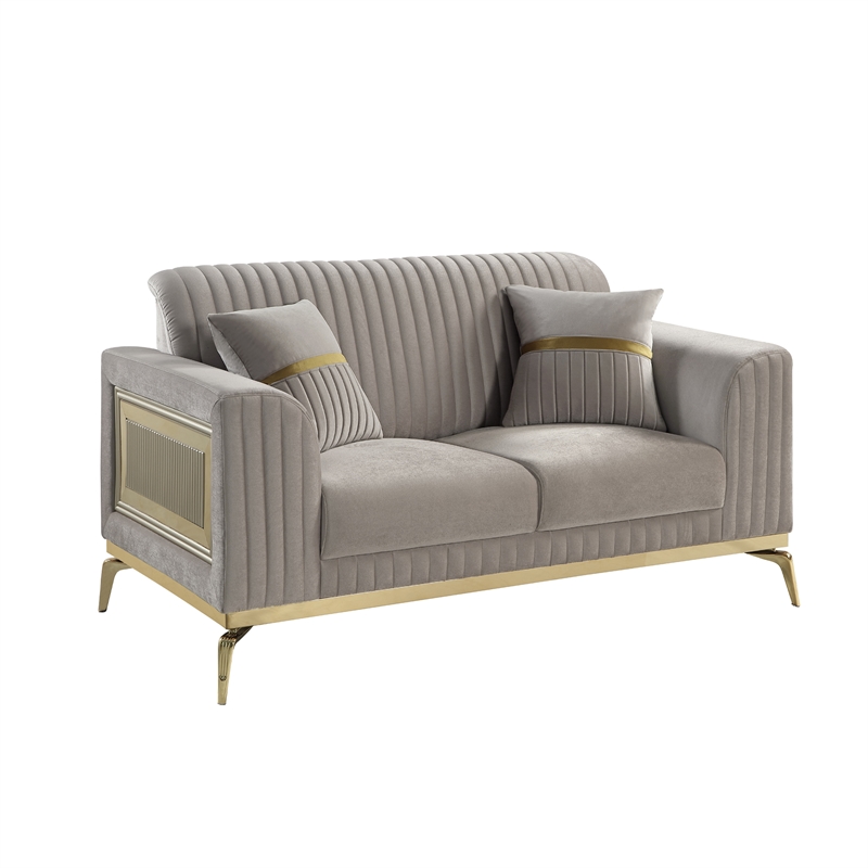 Pemberly Row Contemporary Upholstered 3 Piece Living Room Set in Taupe