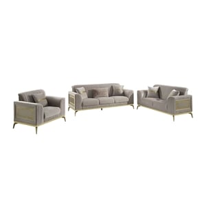 Pemberly Row Contemporary Upholstered 3 Piece Living Room Set in Taupe