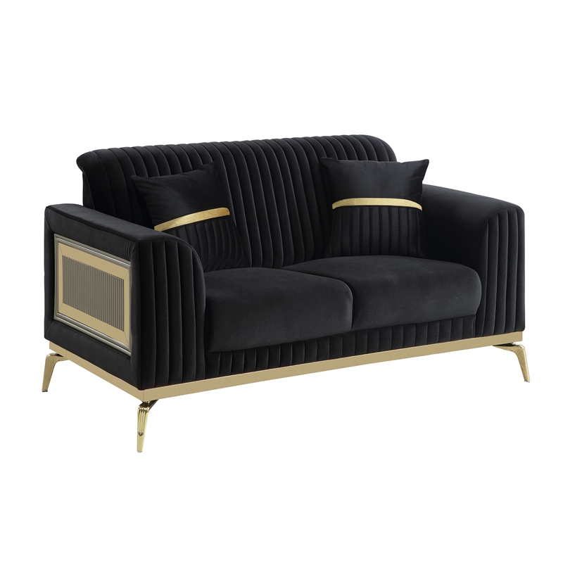 Pemberly Row Contemporary Upholstered Loveseat in Black Faux Leather