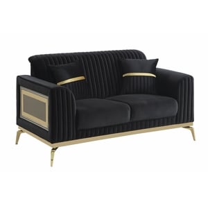 Pemberly Row Contemporary Upholstered Loveseat in Black Faux Leather