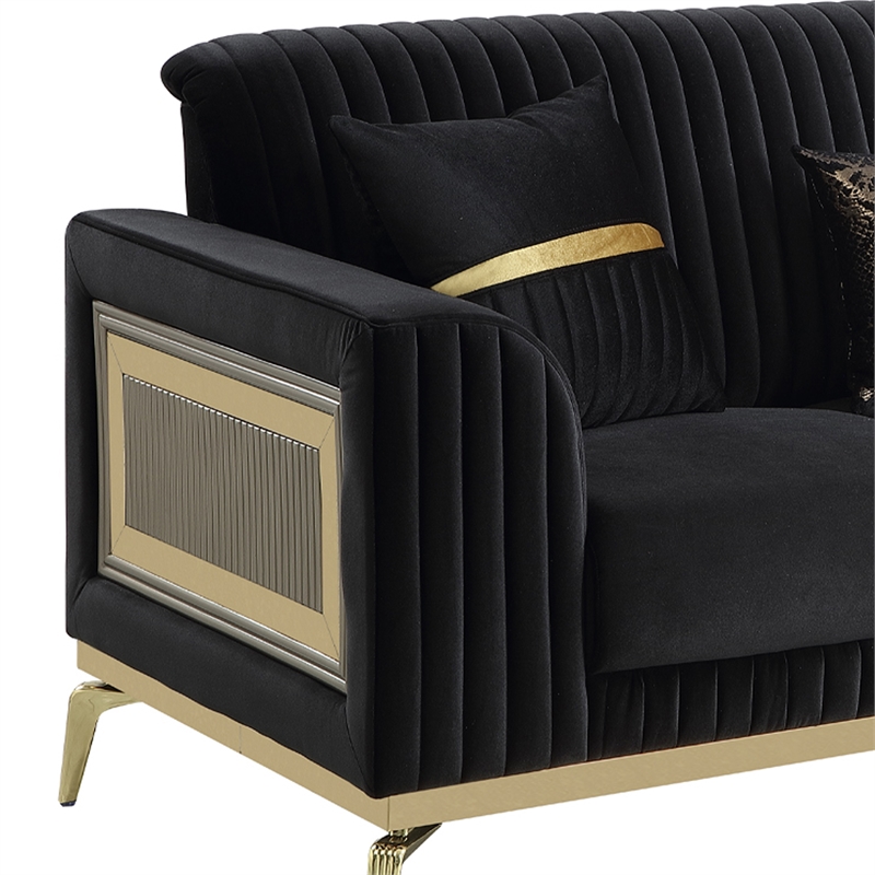 Pemberly Row Contemporary Upholstered Sofa in Black Faux Leather