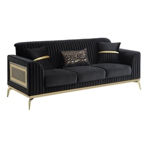 Pemberly Row Contemporary Upholstered Sofa in Black Faux Leather