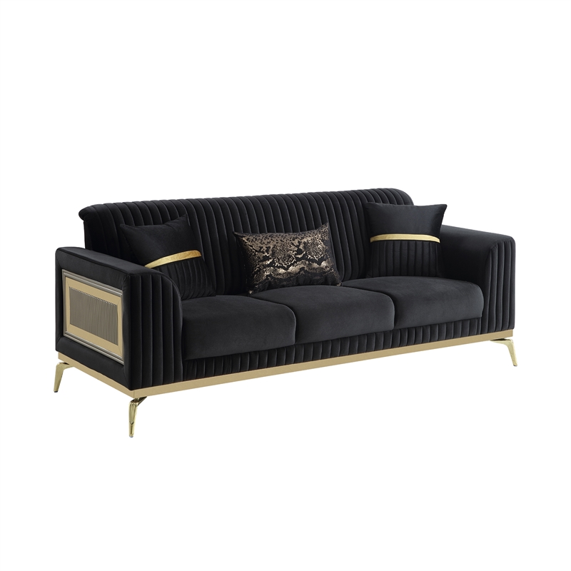 Pemberly Row Contemporary Upholstered 2 Piece Living Room Set in Black