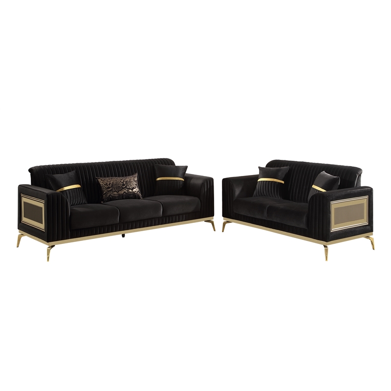 Pemberly Row Contemporary Upholstered 2 Piece Living Room Set in Black