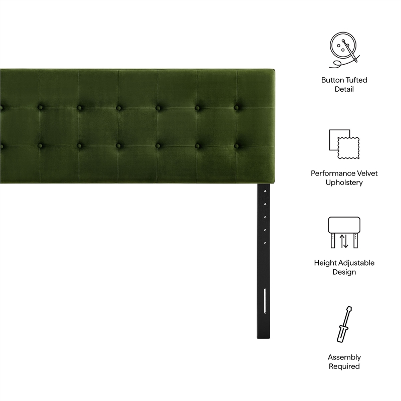 Pemberly Row Stain-Resistant Performance Velvet Full Headboard in Moss Green