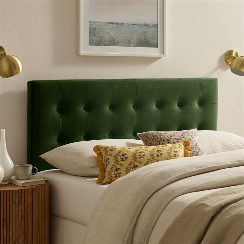 Pemberly Row Stain-Resistant Performance Velvet Full Headboard in Moss Green