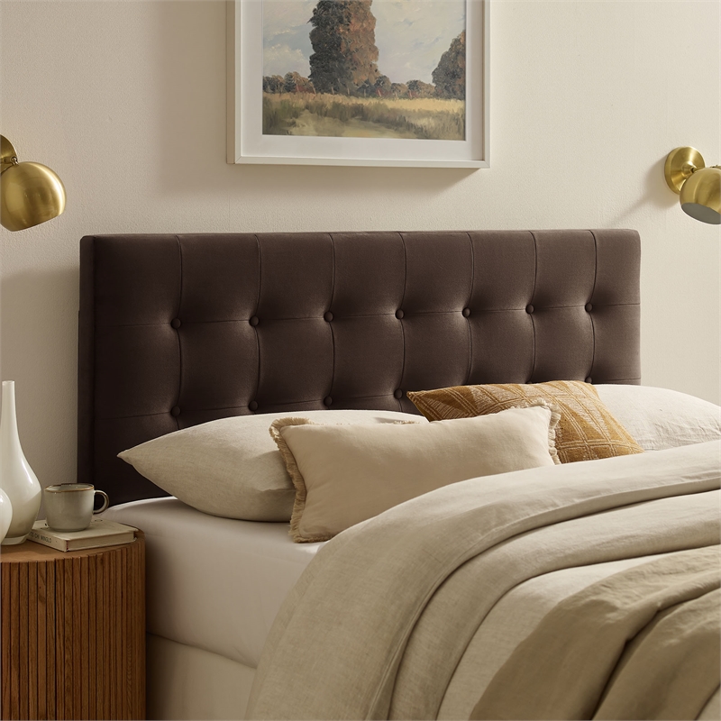 Pemberly Row Stain-Resistant Performance Velvet Full Headboard - Chocolate Brown