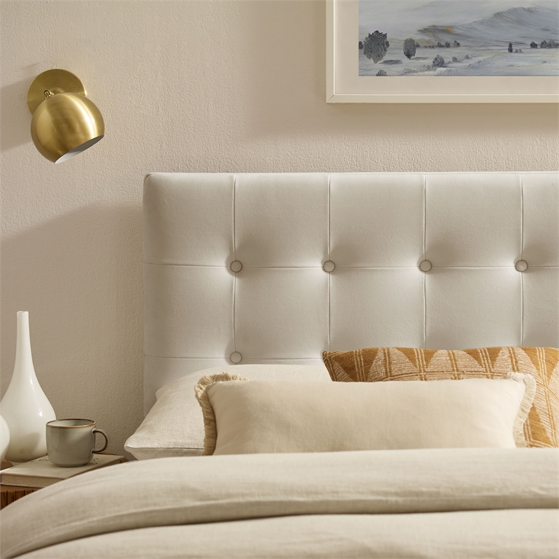 Pemberly Row Stain-Resistant Performance Velvet Full Headboard in Alabaster
