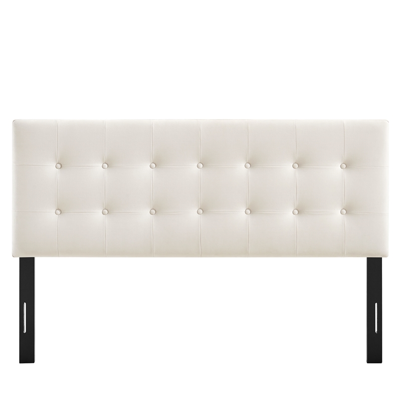 Pemberly Row Stain-Resistant Performance Velvet Full Headboard in Alabaster
