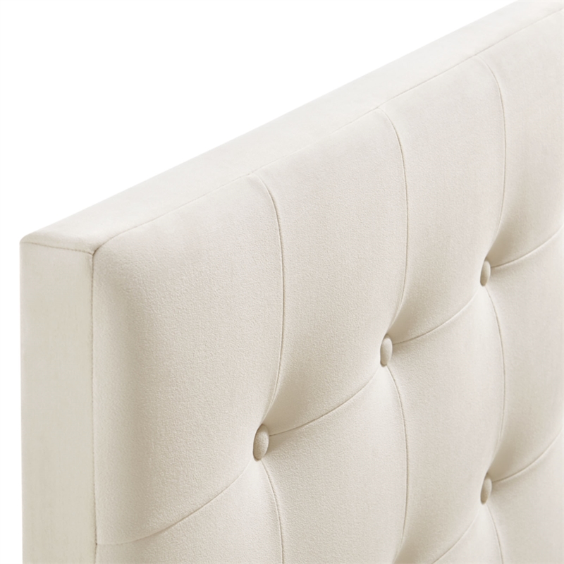 Pemberly Row Stain-Resistant Performance Velvet Full Headboard in Alabaster
