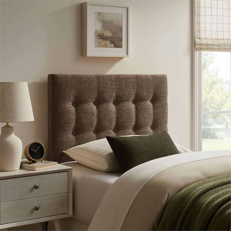 Pemberly Row Padded Upholstered Twin Headboard in Mocha Cotton