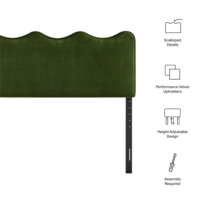 Pemberly Row Stain-Resistant Performance Velvet King Headboard in Moss Green