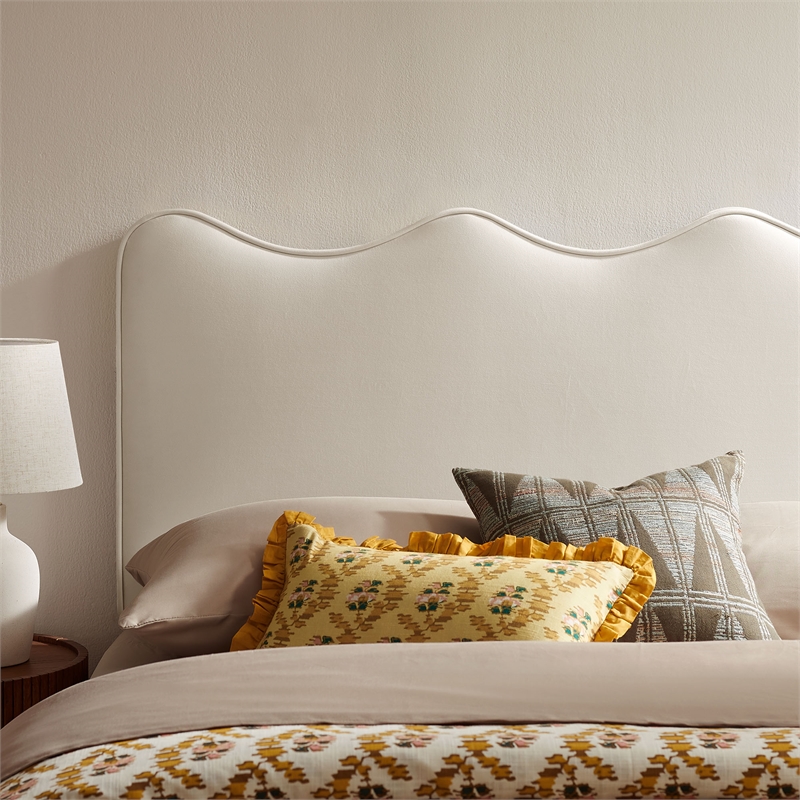 Pemberly Row Padded Upholstered Twin Headboard in Linen Cotton