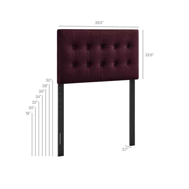 Pemberly Row Stain-Resistant Performance Velvet Twin Headboard in Mulberry