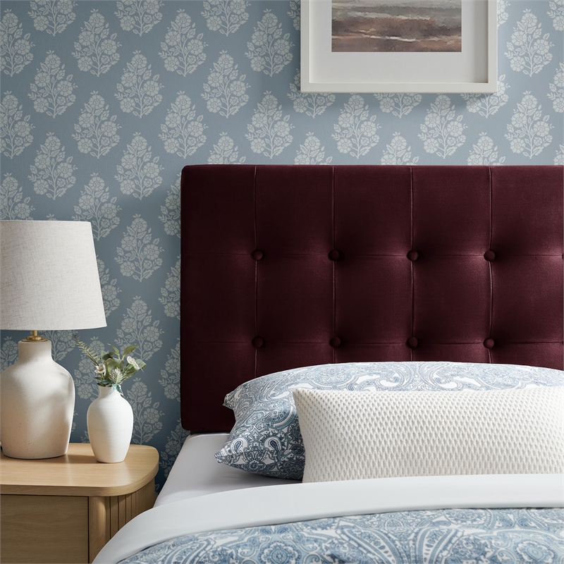 Pemberly Row Stain-Resistant Performance Velvet Twin Headboard in Mulberry