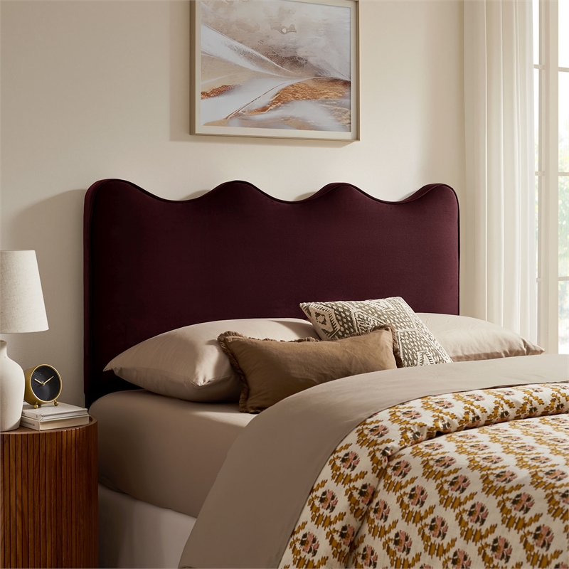 Pemberly Row Stain-Resistant Performance Velvet Queen Headboard in Mulberry