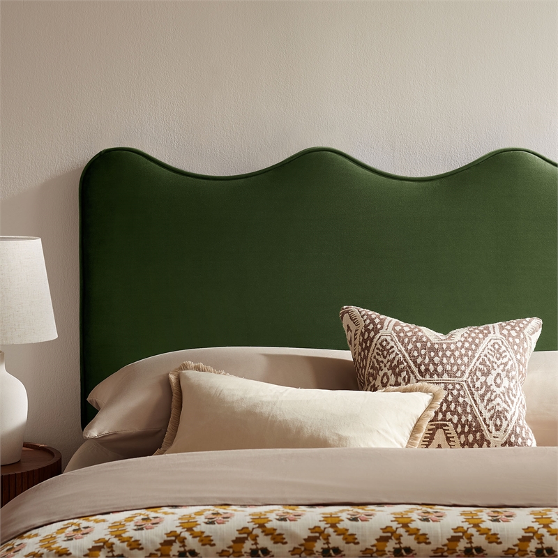 Pemberly Row Stain-Resistant Performance Velvet Queen Headboard in Moss Green