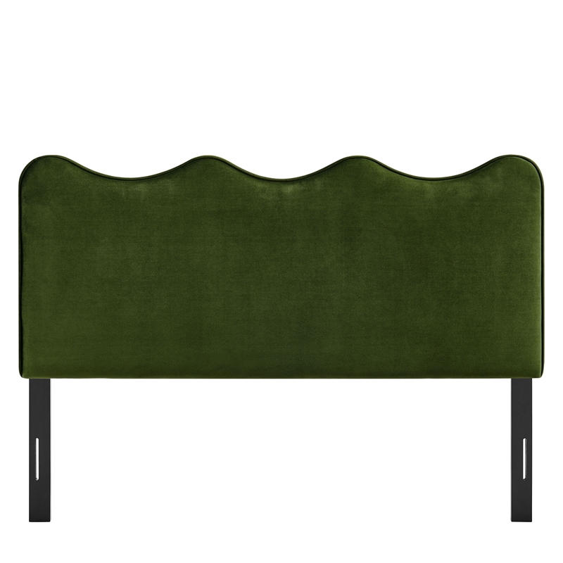 Pemberly Row Stain-Resistant Performance Velvet Queen Headboard in Moss Green