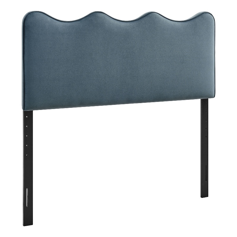 Pemberly Row Stain-Resistant Performance Velvet Queen Headboard in Cadet Blue