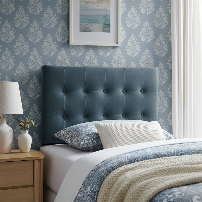 Pemberly Row Stain-Resistant Performance Velvet Twin Headboard in Cadet Blue