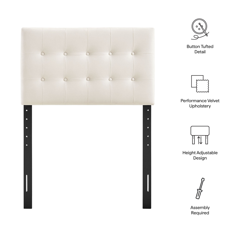 Pemberly Row Stain-Resistant Performance Velvet Twin Headboard in Alabaster