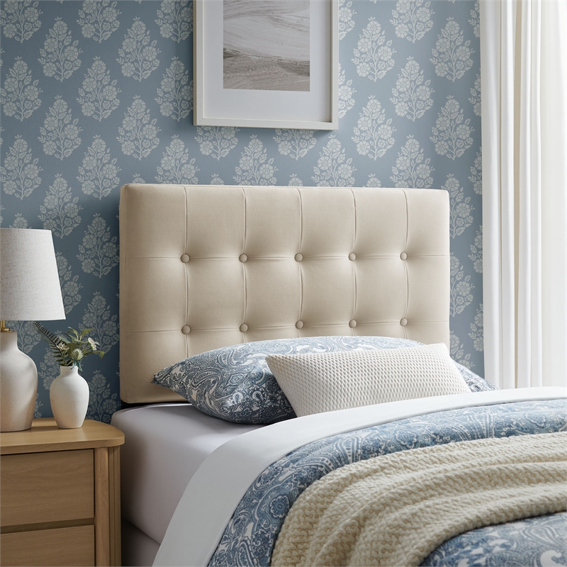 Pemberly Row Stain-Resistant Performance Velvet Twin Headboard in Alabaster