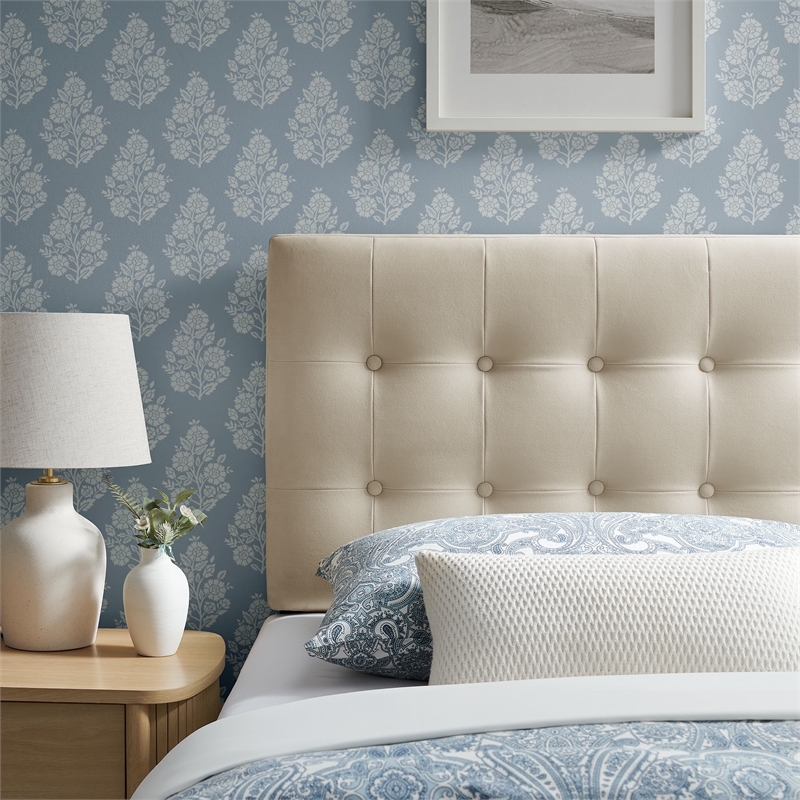 Pemberly Row Stain-Resistant Performance Velvet Twin Headboard in Alabaster