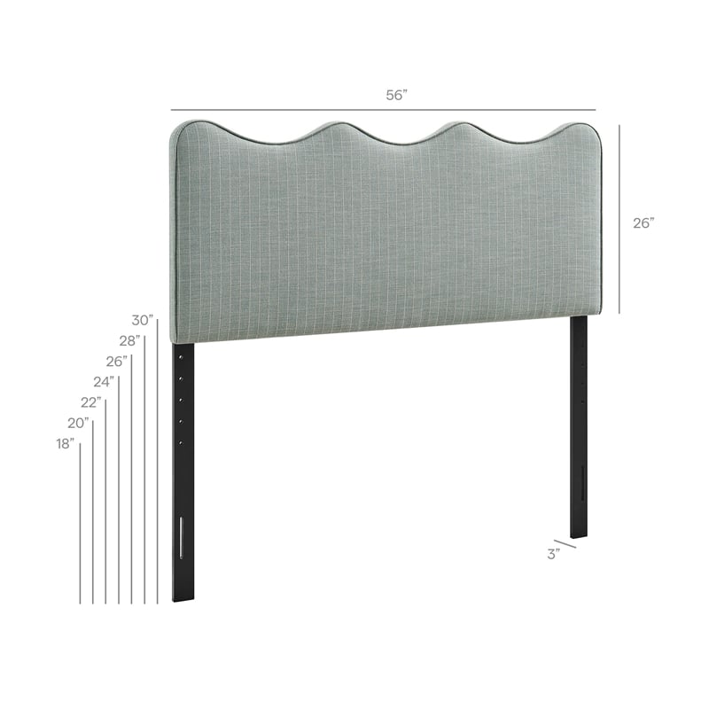 Pemberly Row Striped Upholstered Full Headboard in Spa Blue Cotton