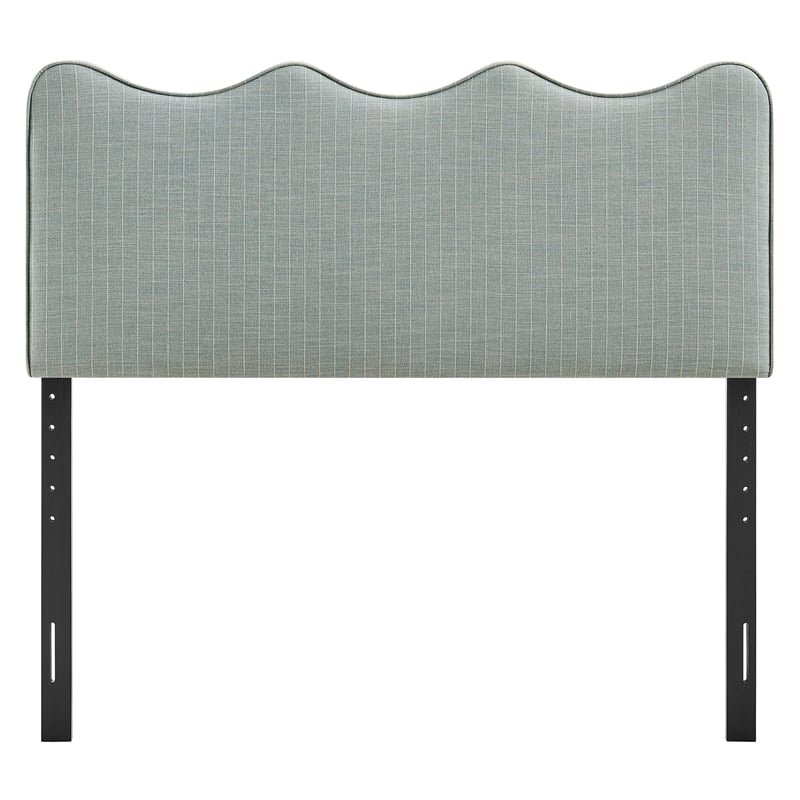 Pemberly Row Striped Upholstered Full Headboard in Spa Blue Cotton