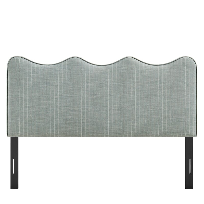 Pemberly Row Striped Upholstered Full Headboard in Spa Blue Cotton