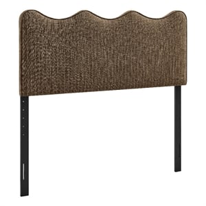 Pemberly Row Striped Upholstered Full Headboard in Earth Tone Cotton