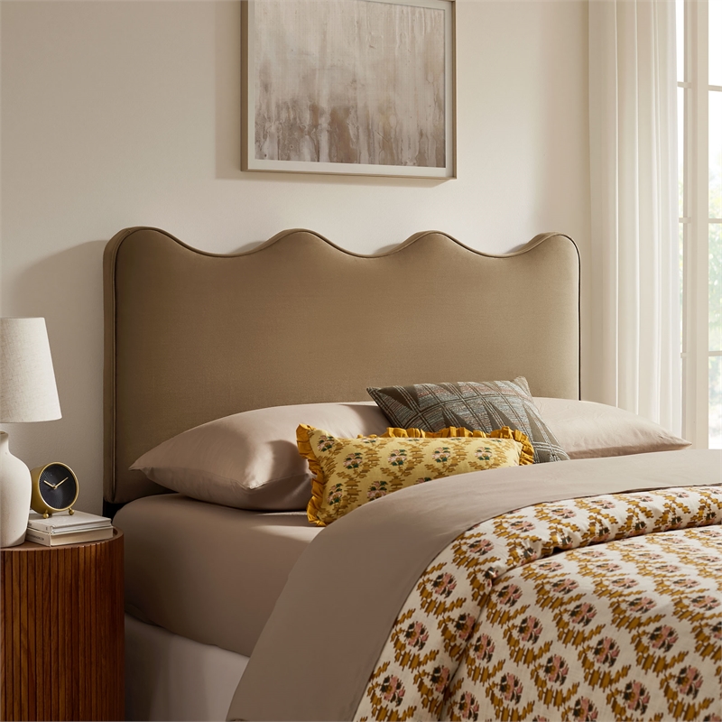 Pemberly Row Stain-Resistant Performance Velvet Full Headboard in Taupe