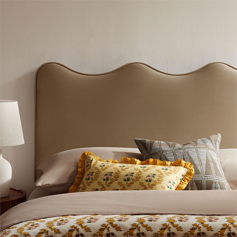 Pemberly Row Stain-Resistant Performance Velvet Full Headboard in Taupe