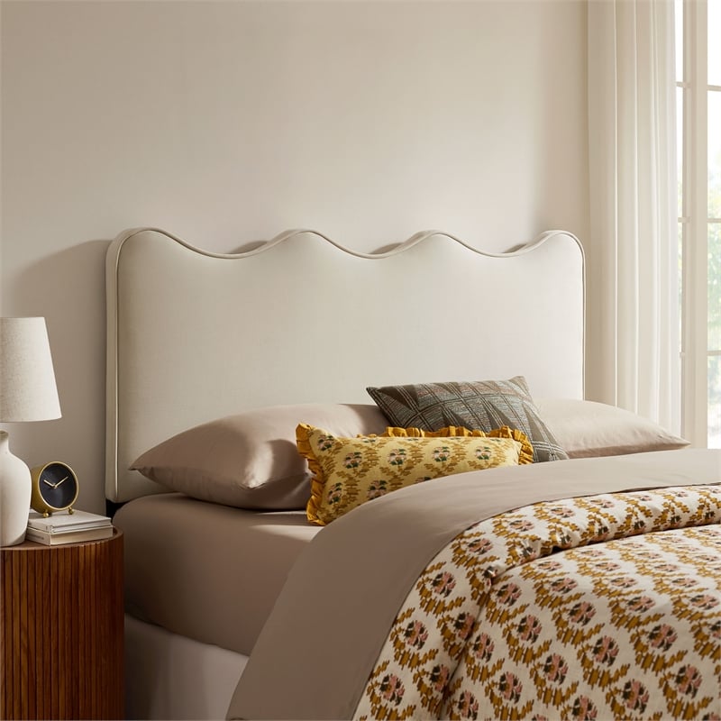Pemberly Row Stain-Resistant Performance Velvet Full Headboard in Alabaster