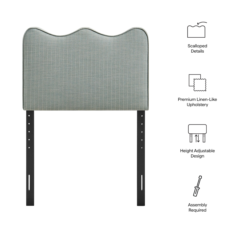 Pemberly Row Striped Upholstered Twin Headboard in Spa Blue Cotton
