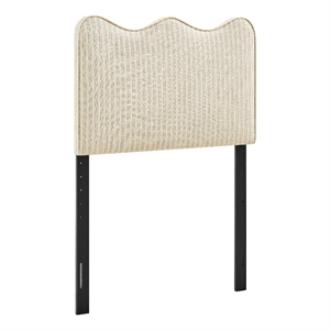 Pemberly Row Striped Upholstered Twin Headboard in Oatmeal Cotton