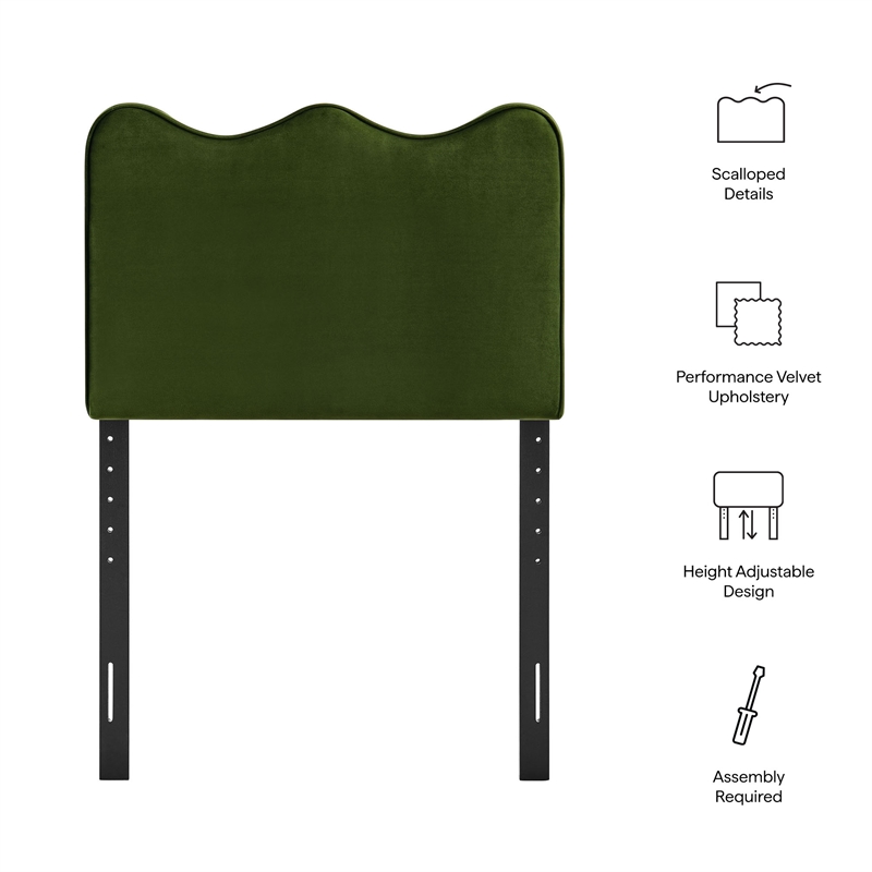 Pemberly Row Stain-Resistant Performance Velvet Twin Headboard in Moss Green