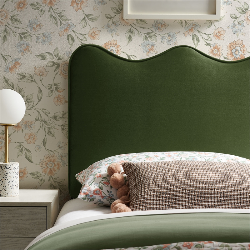 Pemberly Row Stain-Resistant Performance Velvet Twin Headboard in Moss Green