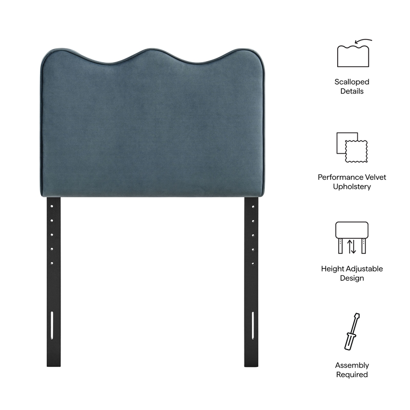 Pemberly Row Stain-Resistant Performance Velvet Twin Headboard in Cadet Blue