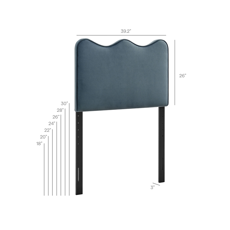 Pemberly Row Stain-Resistant Performance Velvet Twin Headboard in Cadet Blue