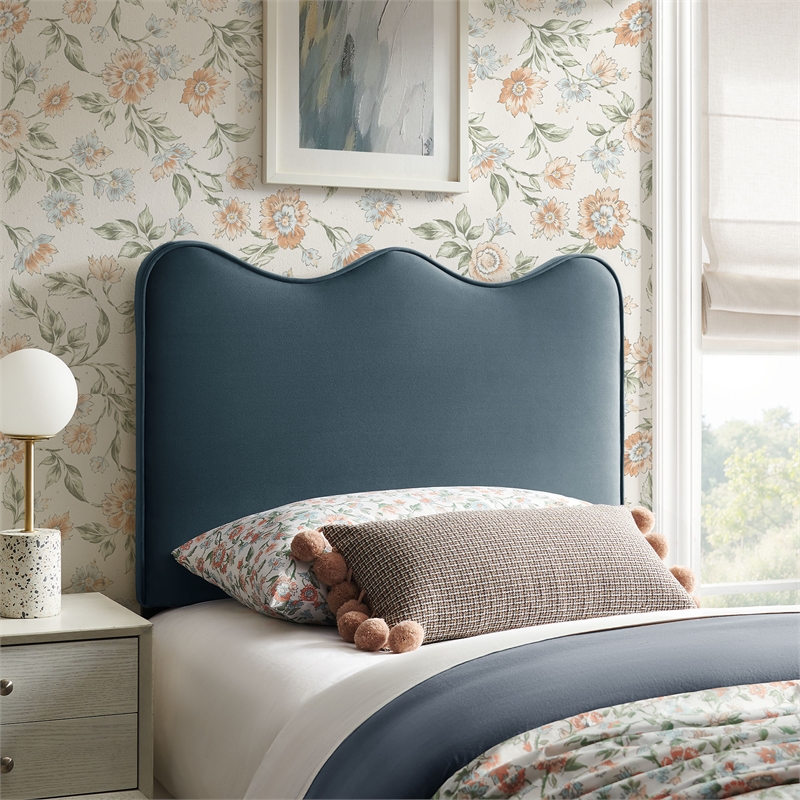Pemberly Row Stain-Resistant Performance Velvet Twin Headboard in Cadet Blue