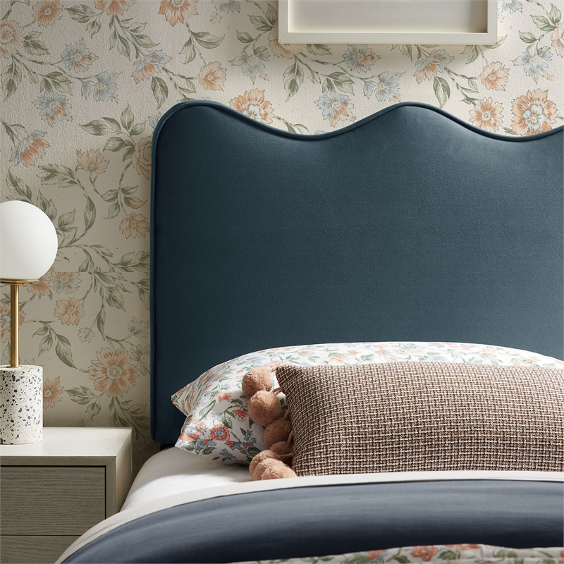 Pemberly Row Stain-Resistant Performance Velvet Twin Headboard in Cadet Blue