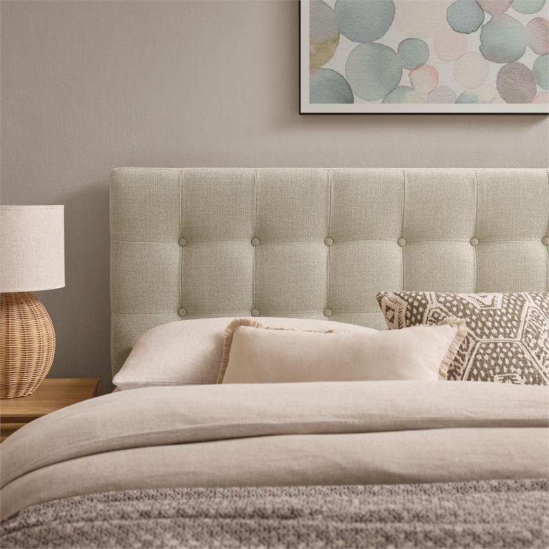 Pemberly Row Padded Upholstered King Headboard in Linen Cotton