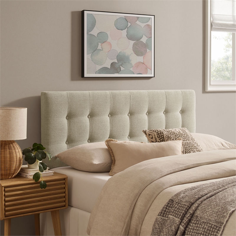 Pemberly Row Padded Upholstered Queen Headboard in Linen Cotton